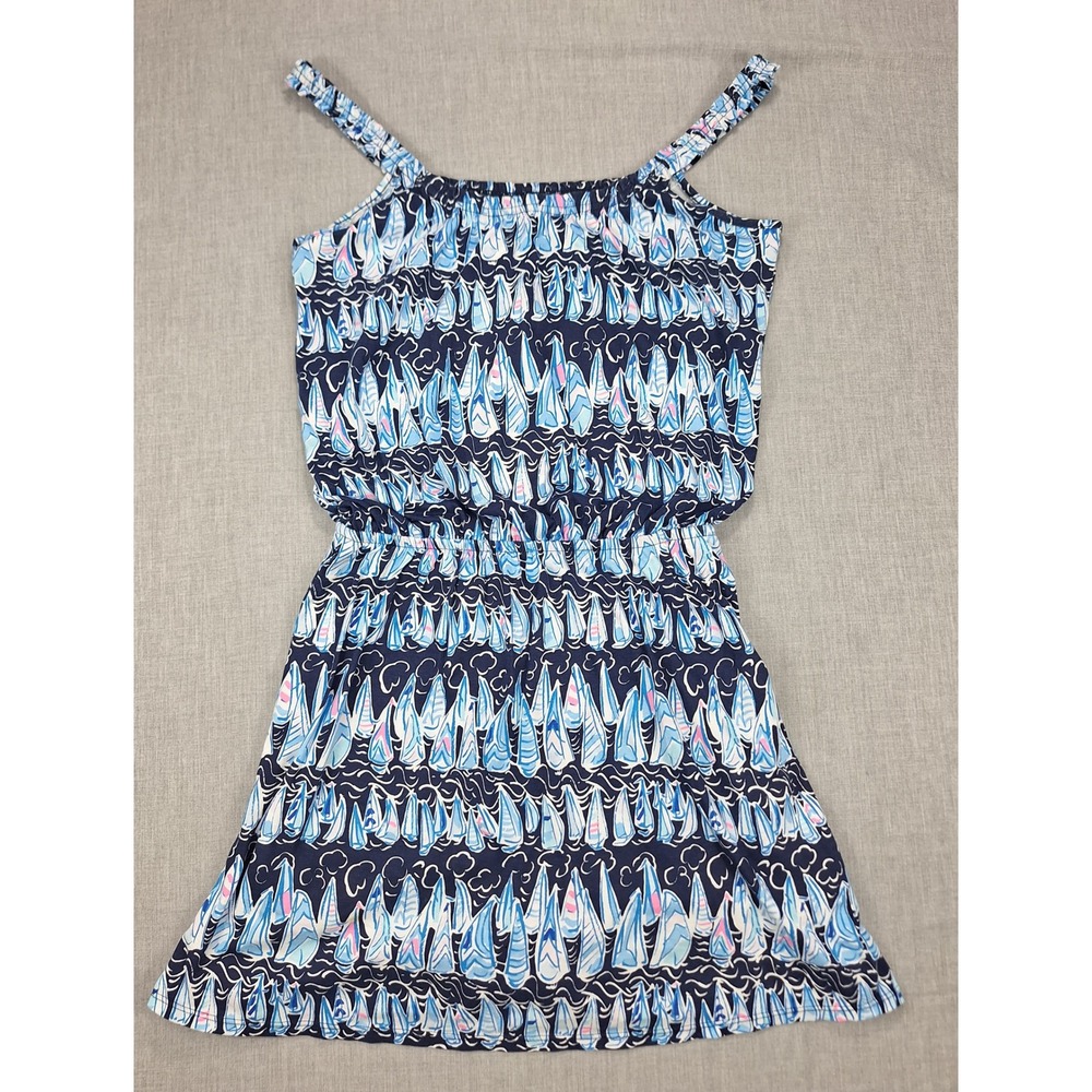 Lilly Pulitzer Blue Sailboat Print Cotton Romper Ruffle Straps Womens Small